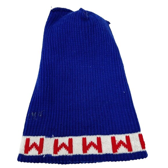 Vintage Knit Beanie Pom Pom Miracle Red White Blue Hat Letter M Winter - Picture 5 of 8